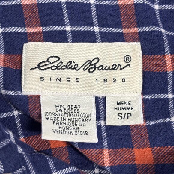 Eddie Bauer Shirt Men's Small Blue Orange Plaid Flannel Button Down Classic Fit - Picture 7 of 9